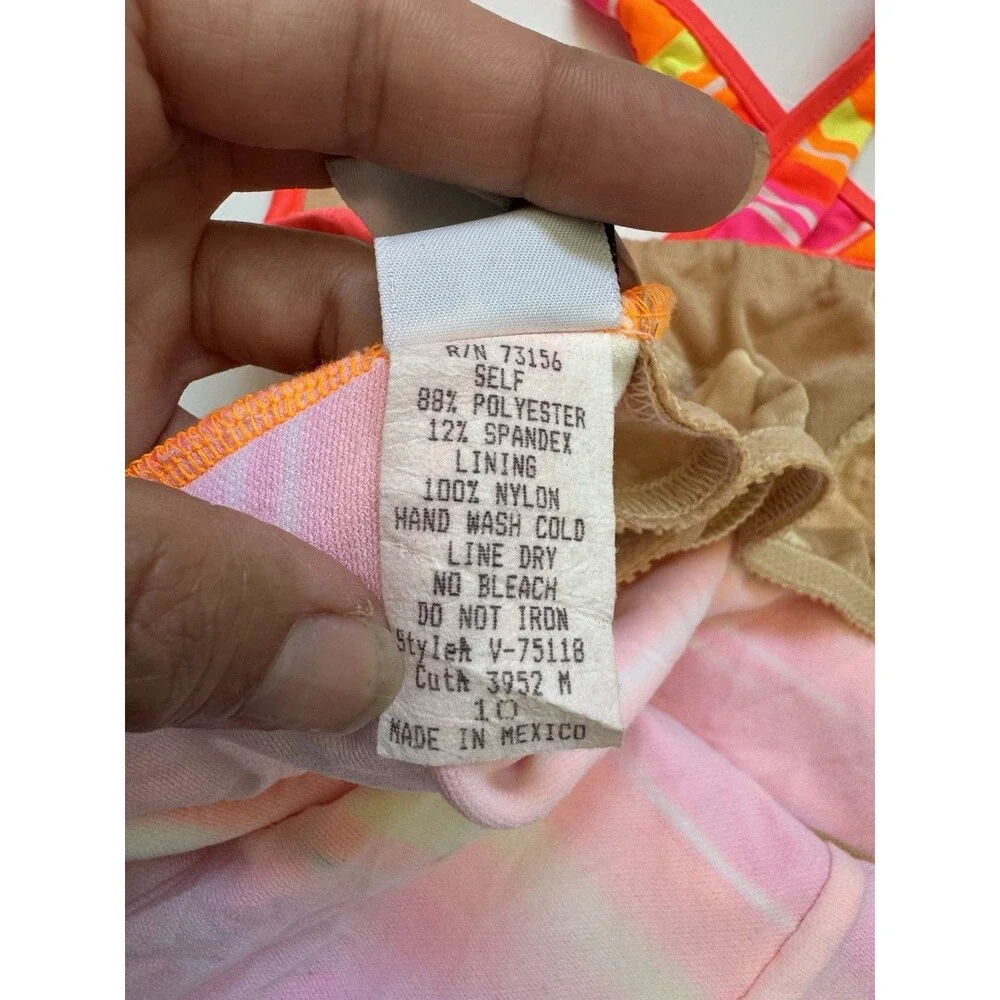 Willow Sport Girls One Piece Swimsuit Neon Pink Orange Stripe Size 10